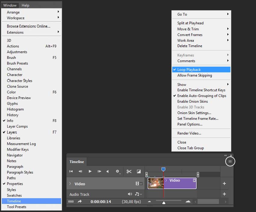 Trimming the video in adobe photoshop